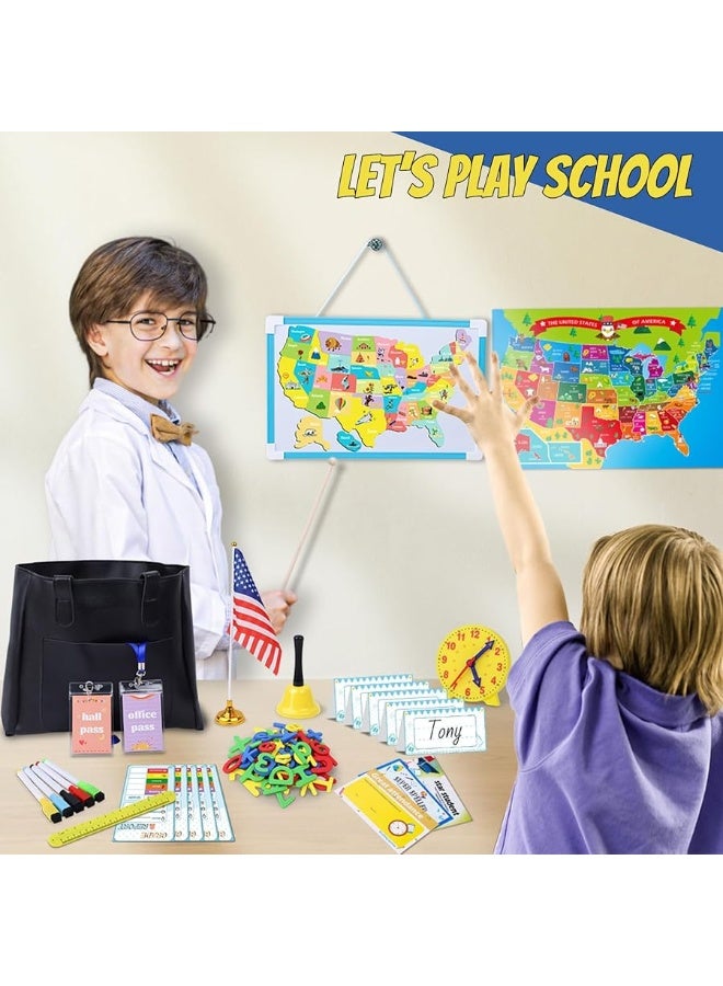 Gifts2U Pretend Play School Sets for Kids - With Teacher Bag, Whiteboard, Learning Clock, Educational Posters and Teaching Toy Supplies.