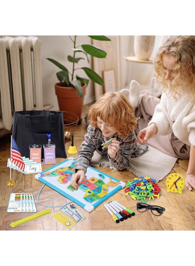 Gifts2U Pretend Play School Sets for Kids - With Teacher Bag, Whiteboard, Learning Clock, Educational Posters and Teaching Toy Supplies.