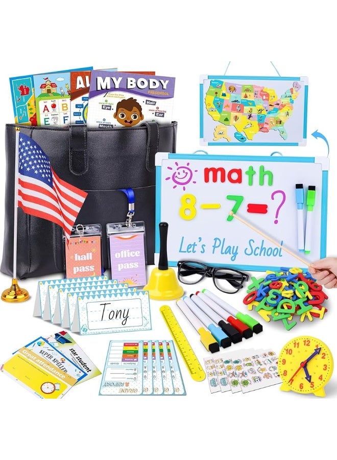 Gifts2U Pretend Play School Sets for Kids - With Teacher Bag, Whiteboard, Learning Clock, Educational Posters and Teaching Toy Supplies.