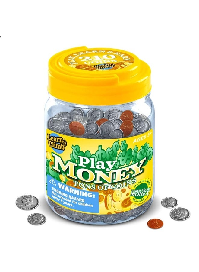 Learn & Climb Play Money Coins for Kids - 10 Half Dollars, 50 Quarters, 50 Dimes, 50 Nickels, 50 Pennies