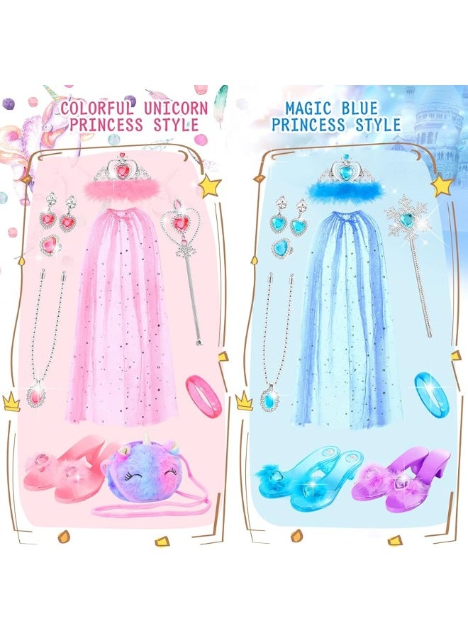 Fedio Princess Dress Up Shoes Set Little Girls Role Play Shoes Pretend Princess Gift Toy Set with 3 Pairs of Shoes,Princess Cape,Crown Tiaras,Unicorn Purse for Girls Aged 3,4,5,6 Birthday Christmas