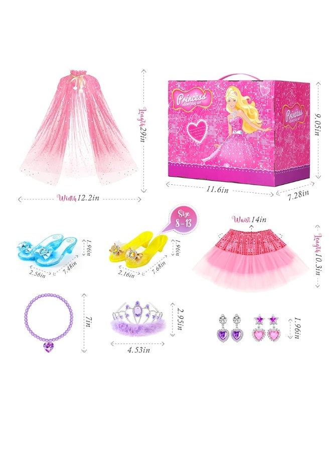 Jeowoqao Princess Dress up Shoes,Girls Dress up Shoes Princess Dress Up Pretend Play Set- 4 Pair of Princess Shoes, Princess Dresses Princess Cape Jewelry Toys for Toddler Girls Age 3-6 Years Gifts