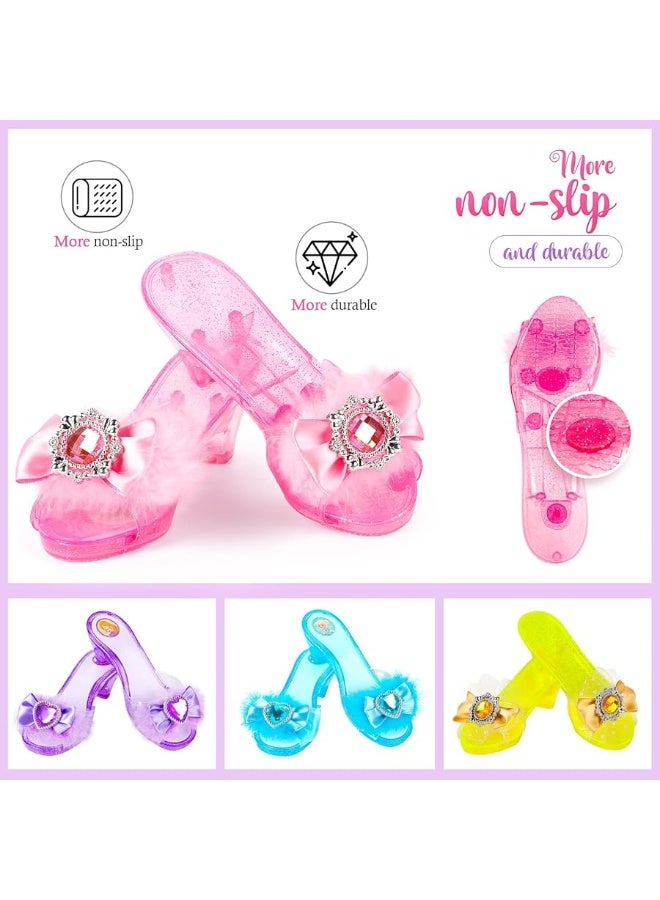 Jeowoqao Princess Dress up Shoes,Girls Dress up Shoes Princess Dress Up Pretend Play Set- 4 Pair of Princess Shoes, Princess Dresses Princess Cape Jewelry Toys for Toddler Girls Age 3-6 Years Gifts