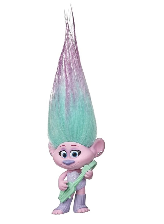 Trolls DreamWorks World Tour Satin Collectible Doll with Guitar Accessory and Hair Clip Toy Figure Inspired by The Movie World Tour