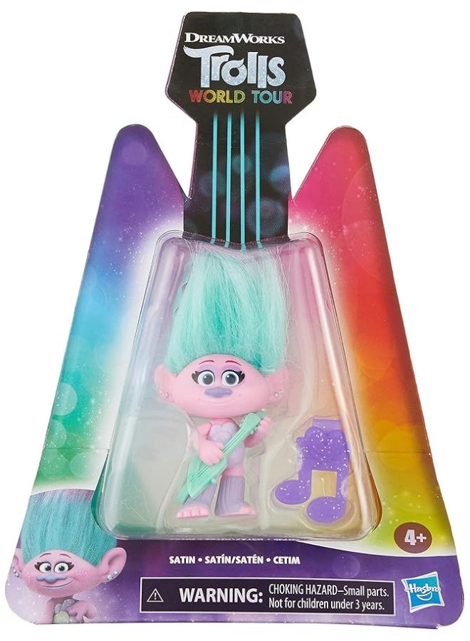 Trolls DreamWorks World Tour Satin Collectible Doll with Guitar Accessory and Hair Clip Toy Figure Inspired by The Movie World Tour