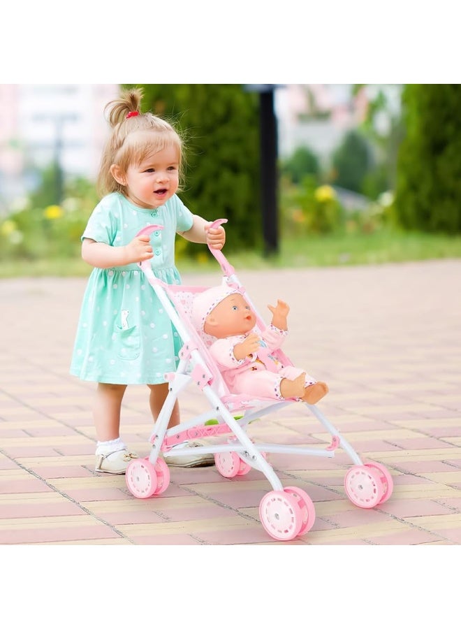 deAO Baby Doll Stroller Set with 13 inch Doll,Kids Play Stroller Toys,13