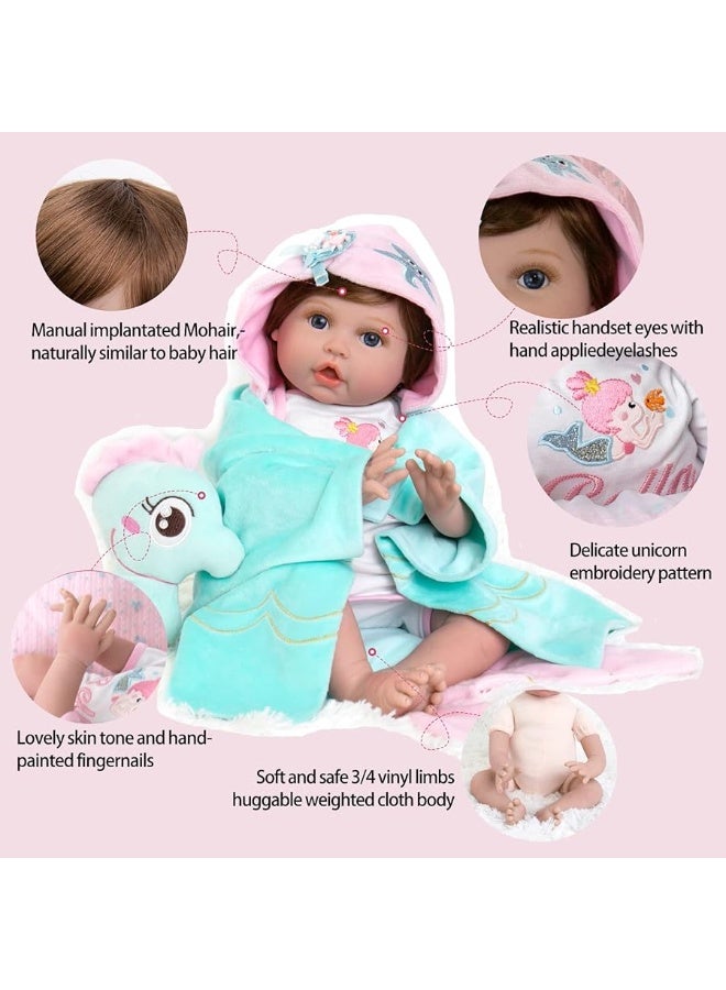 Aori Realistic Reborn Baby Doll- 22 inch Lifelike Newborn Vinyl Dolls Realistic Baby Girl with Mermaid Outfits Gift for Kids 3+