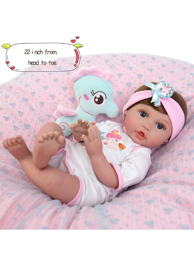 Aori Realistic Reborn Baby Doll- 22 inch Lifelike Newborn Vinyl Dolls Realistic Baby Girl with Mermaid Outfits Gift for Kids 3+