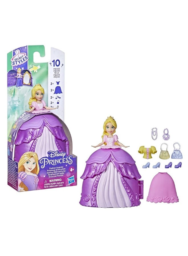 Disney Princess Secret Styles Fashion Surprise Rapunzel, Mini Doll Playset with Extra Clothes and Accessories, Toy for Girls 4 and Up