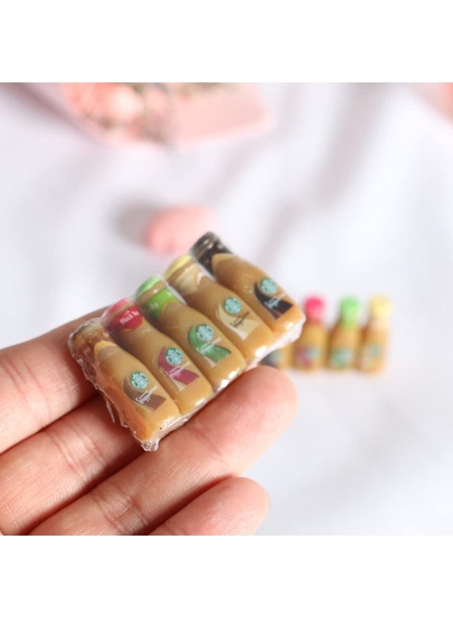 Dollhouse Decoration Accessories, 1:12 Dollhouse Ornament 5 Pcs Mini Bottled Coffee Drink Set