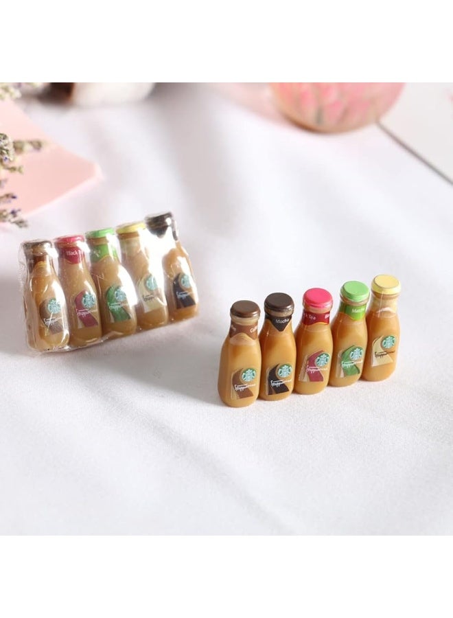 Dollhouse Decoration Accessories, 1:12 Dollhouse Ornament 5 Pcs Mini Bottled Coffee Drink Set