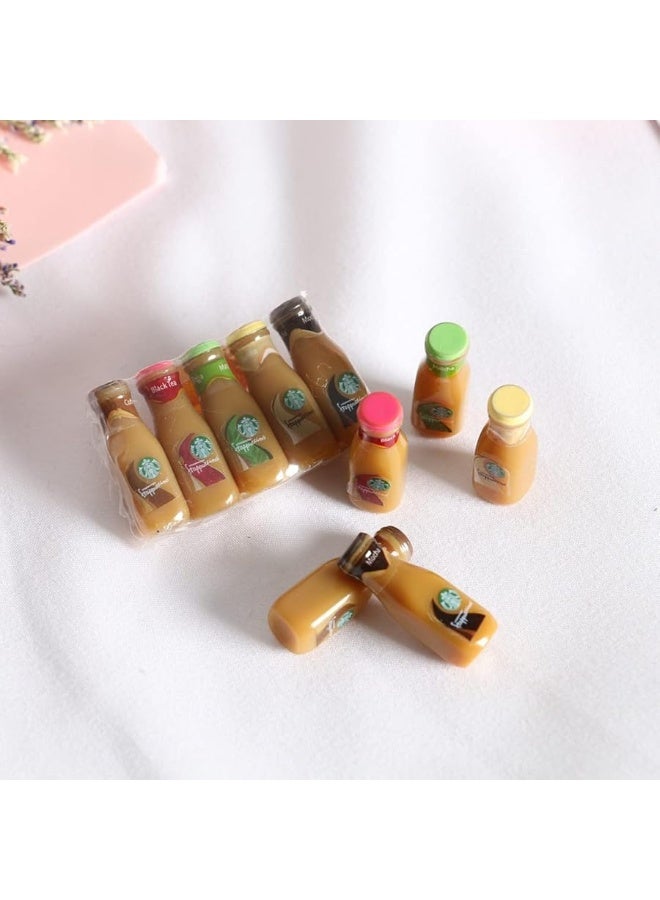 Dollhouse Decoration Accessories, 1:12 Dollhouse Ornament 5 Pcs Mini Bottled Coffee Drink Set