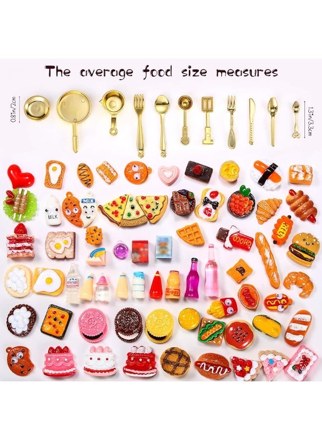 Sumind 100 Pieces Min Food Drinks Toys Mixed Pretend Foods for Dollhouse Kitchen Play Resin Miniature Food for Adults Teenagers Doll House