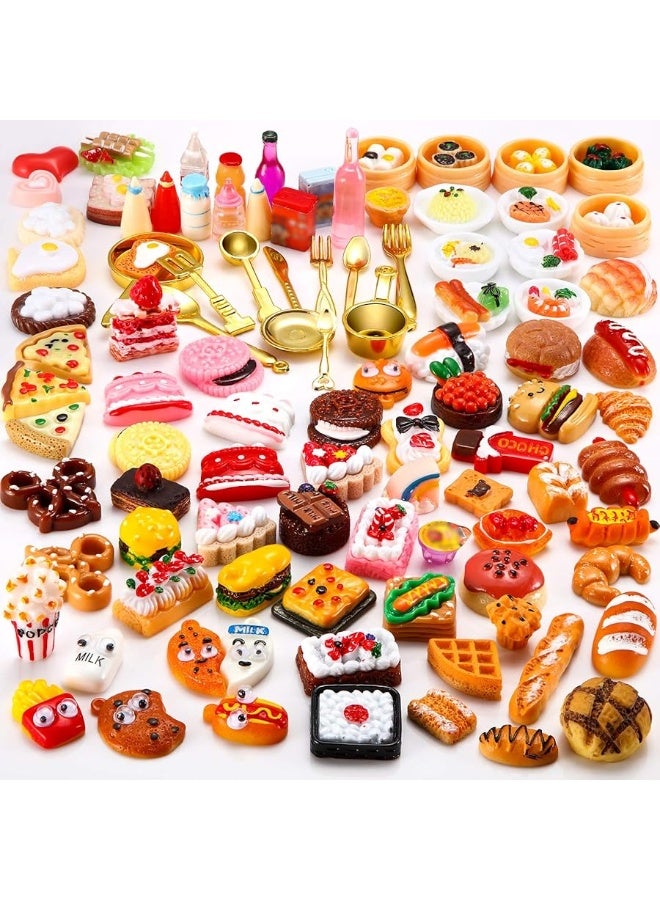 Sumind 100 Pieces Min Food Drinks Toys Mixed Pretend Foods for Dollhouse Kitchen Play Resin Miniature Food for Adults Teenagers Doll House