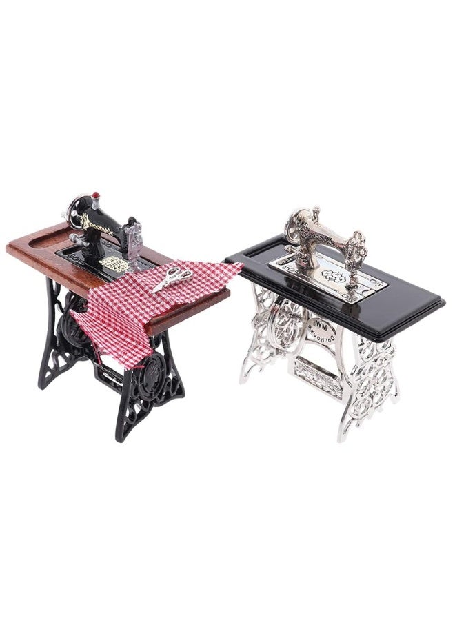 1:12 Vintage Sewing Machine Kids Sewing Machine Dollhouse Miniature Standing Set Mini Dollhouse Furniture Accessories Dollhouse Retro Furniture Doll Home Life Scene Ornament Kid Pretend Toys