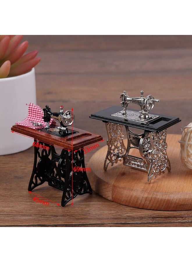 1:12 Vintage Sewing Machine Kids Sewing Machine Dollhouse Miniature Standing Set Mini Dollhouse Furniture Accessories Dollhouse Retro Furniture Doll Home Life Scene Ornament Kid Pretend Toys