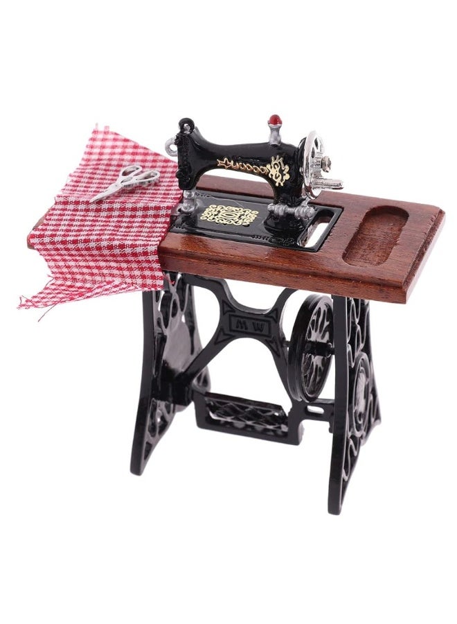 1:12 Vintage Sewing Machine Kids Sewing Machine Dollhouse Miniature Standing Set Mini Dollhouse Furniture Accessories Dollhouse Retro Furniture Doll Home Life Scene Ornament Kid Pretend Toys