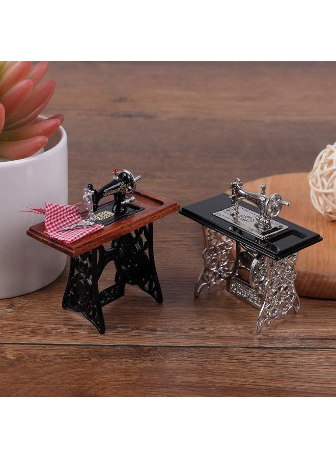 1:12 Vintage Sewing Machine Kids Sewing Machine Dollhouse Miniature Standing Set Mini Dollhouse Furniture Accessories Dollhouse Retro Furniture Doll Home Life Scene Ornament Kid Pretend Toys