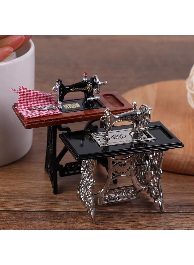 1:12 Vintage Sewing Machine Kids Sewing Machine Dollhouse Miniature Standing Set Mini Dollhouse Furniture Accessories Dollhouse Retro Furniture Doll Home Life Scene Ornament Kid Pretend Toys