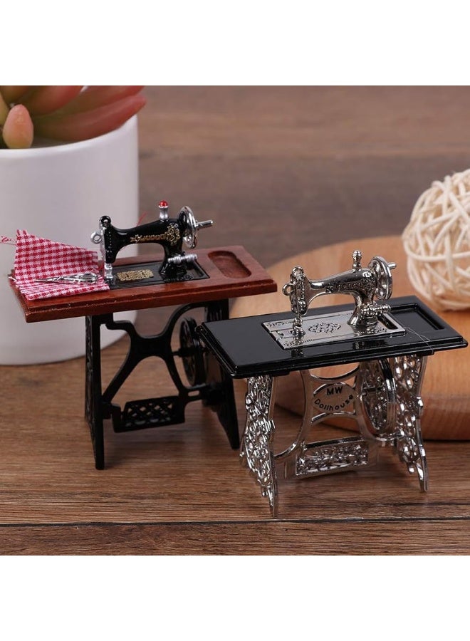 1:12 Vintage Sewing Machine Kids Sewing Machine Dollhouse Miniature Standing Set Mini Dollhouse Furniture Accessories Dollhouse Retro Furniture Doll Home Life Scene Ornament Kid Pretend Toys