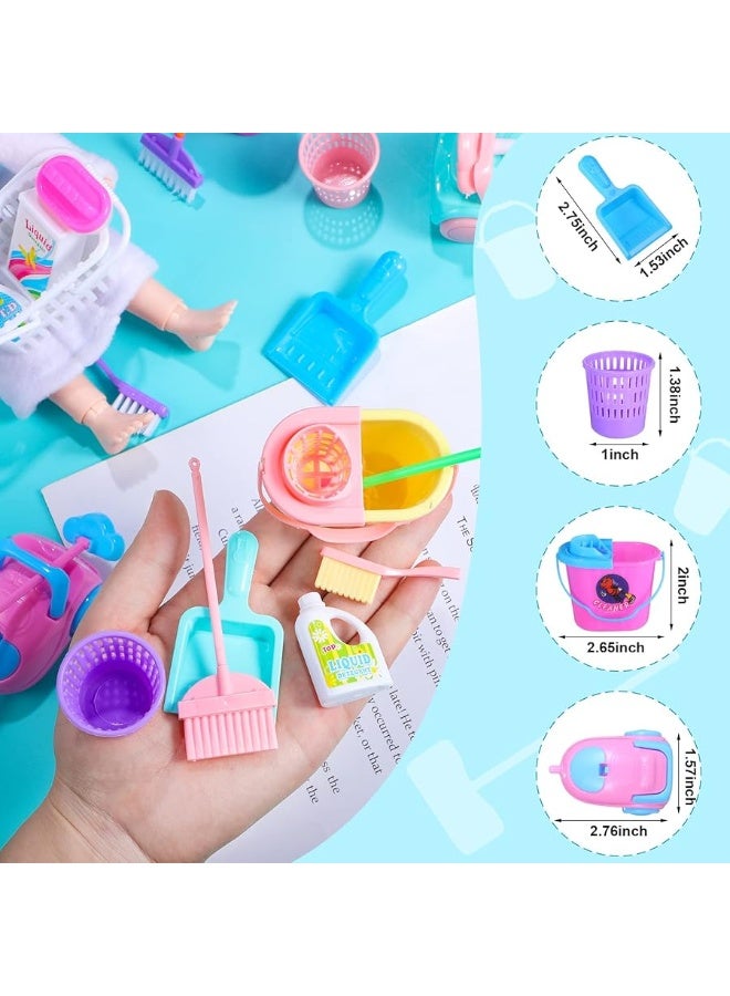 22 Pieces Miniature Bucket Doll Housework Cleaning Supplies Mini Dollhouse Accessories Mop Dustpan, Brush, Broom, Bucket Dollhouse Furniture Decoration Accessories for Dolls Pretend Play, Random Color