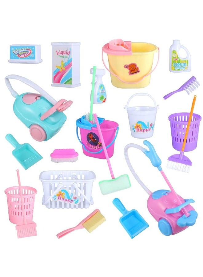 22 Pieces Miniature Bucket Doll Housework Cleaning Supplies Mini Dollhouse Accessories Mop Dustpan, Brush, Broom, Bucket Dollhouse Furniture Decoration Accessories for Dolls Pretend Play, Random Color