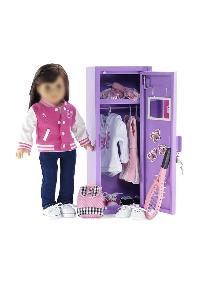 Emily Rose 18 Inch Doll Clothes Storage Option - Bright Purple School Locker with TONS of Accessories | 18