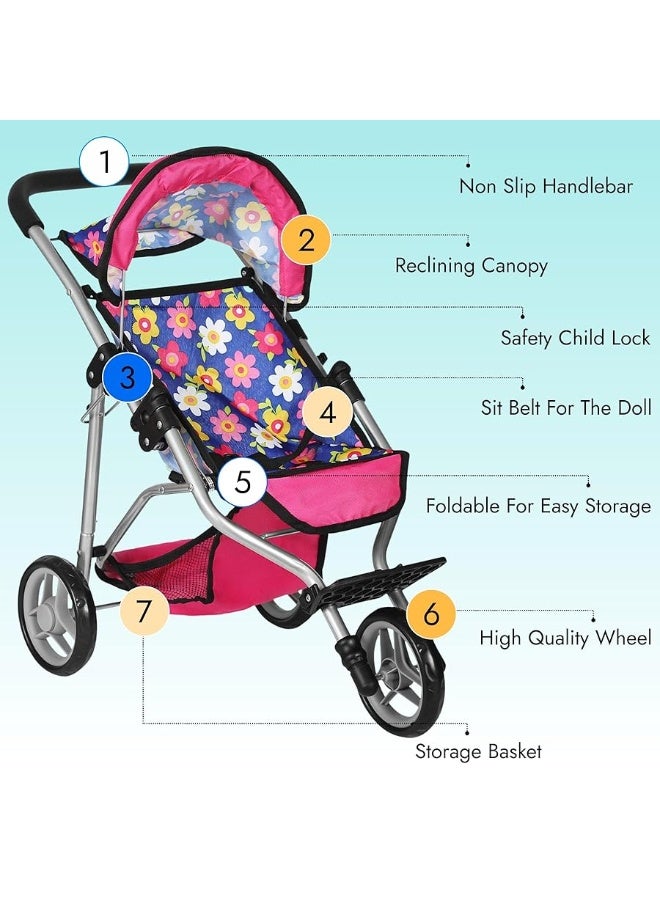 fash n kolorÂ® Baby Doll Stroller Gift for Kids, Toy Doll Stroller with Adjustable Canopy & Storage Basket Push Pram Baby Stroller for Dolls - Foldable Doll Stroller for Pretend Play Dolls Accessories