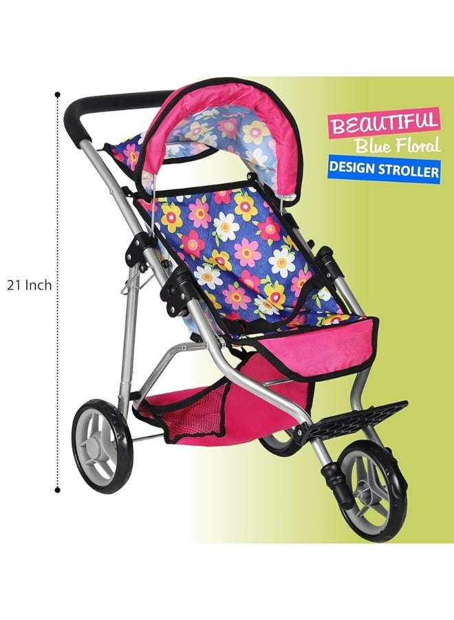 fash n kolorÂ® Baby Doll Stroller Gift for Kids, Toy Doll Stroller with Adjustable Canopy & Storage Basket Push Pram Baby Stroller for Dolls - Foldable Doll Stroller for Pretend Play Dolls Accessories