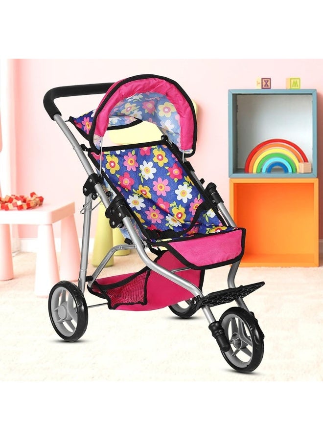 fash n kolorÂ® Baby Doll Stroller Gift for Kids, Toy Doll Stroller with Adjustable Canopy & Storage Basket Push Pram Baby Stroller for Dolls - Foldable Doll Stroller for Pretend Play Dolls Accessories