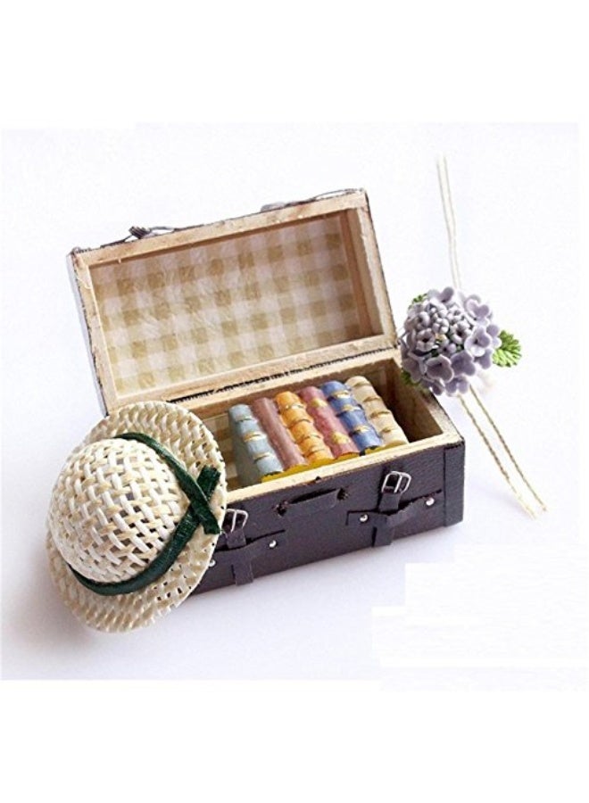 Dollhouse Miniature Doll Furniture Accessories 1:12 Dollhouse Miniature Vintage Brown Lugguage Box Trunk case Bag, Can Open and Close, Retro Elegant Vivid