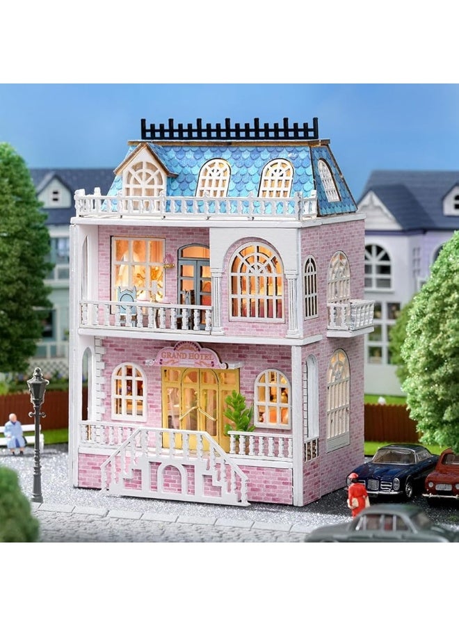 DIY Miniature House Kit, CUTEROOM Wooden Dollhouse Kit Tiny House Making Kit with Furnitures, DIY Dollhouse Kit Gift for Women and Girls (Romantic Castle)