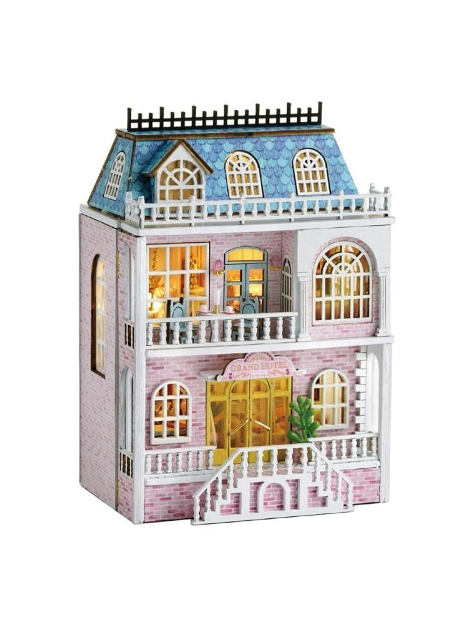 DIY Miniature House Kit, CUTEROOM Wooden Dollhouse Kit Tiny House Making Kit with Furnitures, DIY Dollhouse Kit Gift for Women and Girls (Romantic Castle)