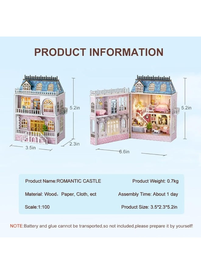 DIY Miniature House Kit, CUTEROOM Wooden Dollhouse Kit Tiny House Making Kit with Furnitures, DIY Dollhouse Kit Gift for Women and Girls (Romantic Castle)