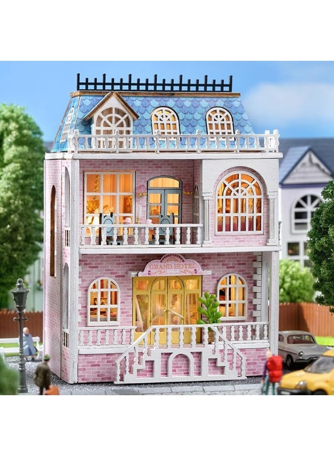 DIY Miniature House Kit, CUTEROOM Wooden Dollhouse Kit Tiny House Making Kit with Furnitures, DIY Dollhouse Kit Gift for Women and Girls (Romantic Castle)