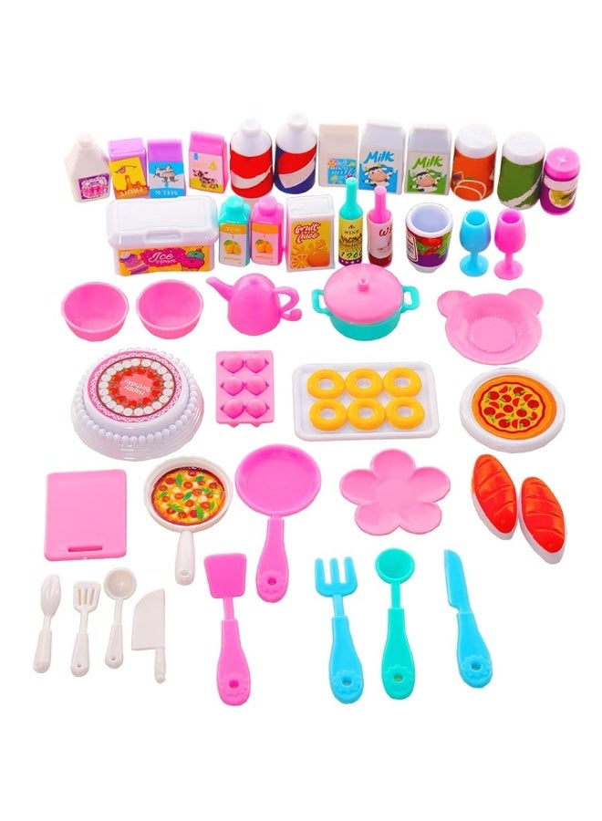 Miunana 43 pcs Collectible Set of Adorable Doll Food Tableware for Dollhouse Kitchen Set Mini Dollhouse Food Set for Dollhouse Game Party Toys