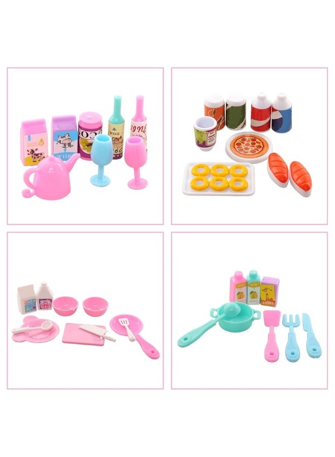 Miunana 43 pcs Collectible Set of Adorable Doll Food Tableware for Dollhouse Kitchen Set Mini Dollhouse Food Set for Dollhouse Game Party Toys