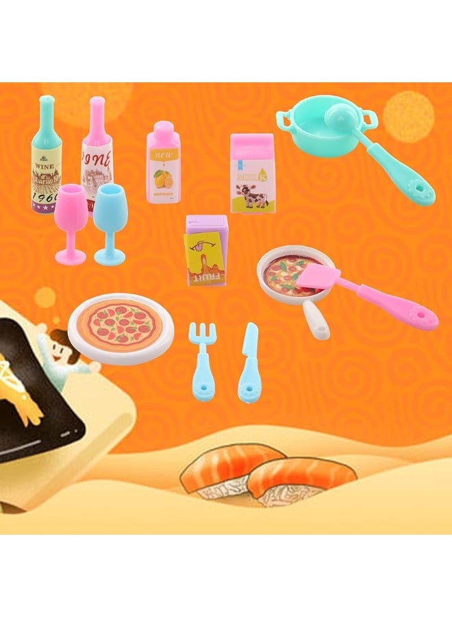 Miunana 43 pcs Collectible Set of Adorable Doll Food Tableware for Dollhouse Kitchen Set Mini Dollhouse Food Set for Dollhouse Game Party Toys