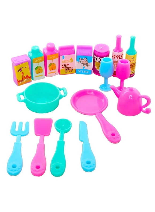 Miunana 43 pcs Collectible Set of Adorable Doll Food Tableware for Dollhouse Kitchen Set Mini Dollhouse Food Set for Dollhouse Game Party Toys