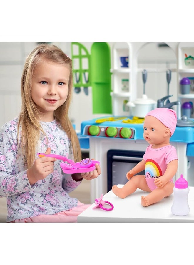 Ecore Fun 13 Piece Baby Doll Accessories Baby Doll Feeding and Caring Set Includes Diaper Bag Clothes Doll Diapers Baby Bottles Dinner Plate Pacifier Comb Babies Pretend Play Set for Toddlers Kids