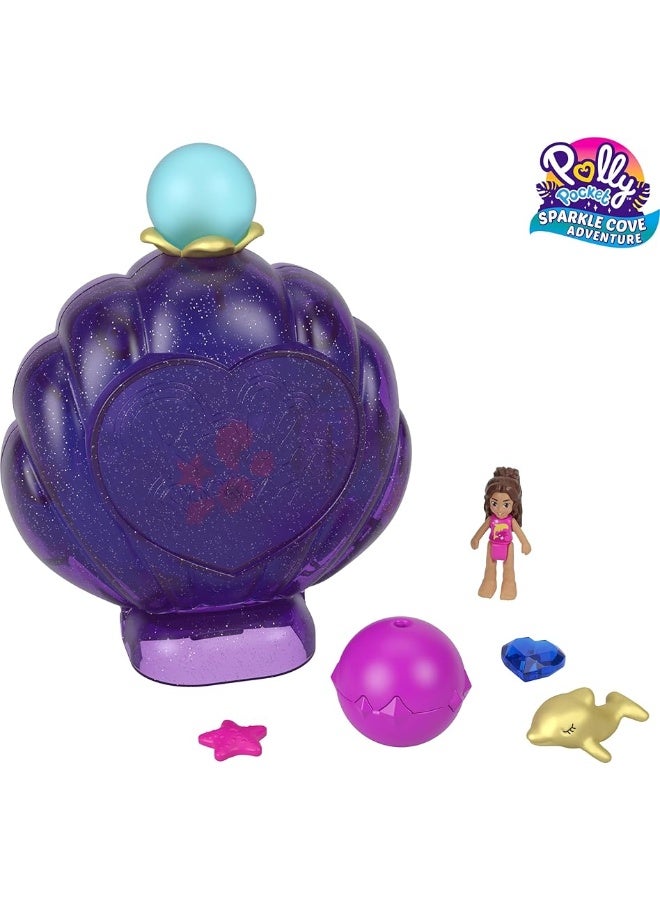 Polly Pocket Dolls & Accessories, Travel Toy with Water Play, Underwater Lagoon Shell Compact with Micro Doll & Ocean Pet