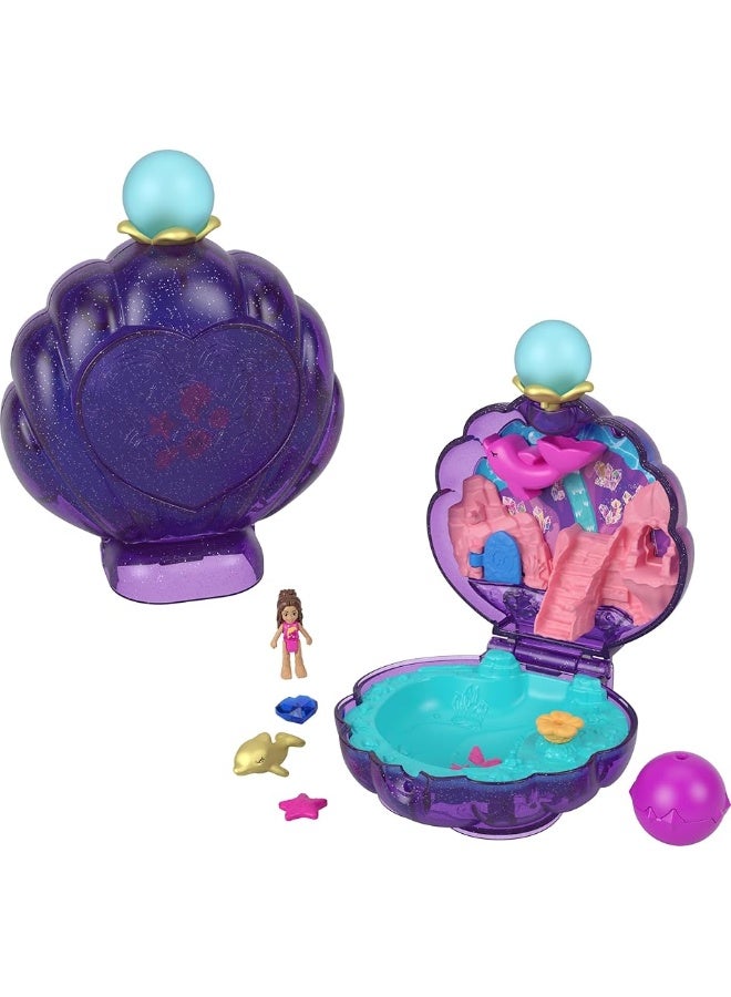 Polly Pocket Dolls & Accessories, Travel Toy with Water Play, Underwater Lagoon Shell Compact with Micro Doll & Ocean Pet