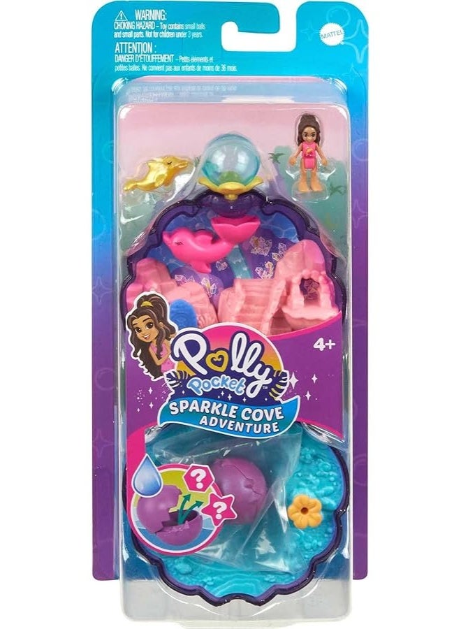 Polly Pocket Dolls & Accessories, Travel Toy with Water Play, Underwater Lagoon Shell Compact with Micro Doll & Ocean Pet