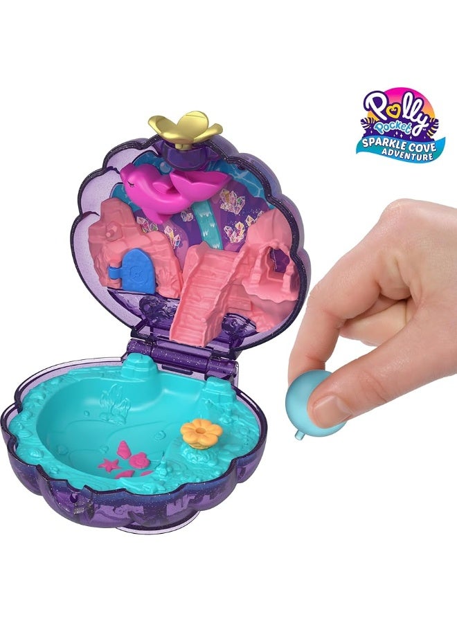 Polly Pocket Dolls & Accessories, Travel Toy with Water Play, Underwater Lagoon Shell Compact with Micro Doll & Ocean Pet