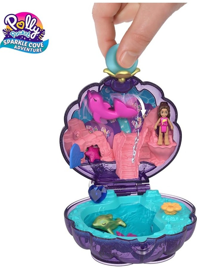 Polly Pocket Dolls & Accessories, Travel Toy with Water Play, Underwater Lagoon Shell Compact with Micro Doll & Ocean Pet