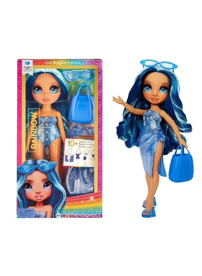 Rainbow High Swim  Style Skyler Blue 11 Fashion Doll with Shimmery Wrap to Style 10 Ways Removable Swimsuit Sandals Fun Play Accessories Great Toy Gift for Girls Kids Ages 412 Years