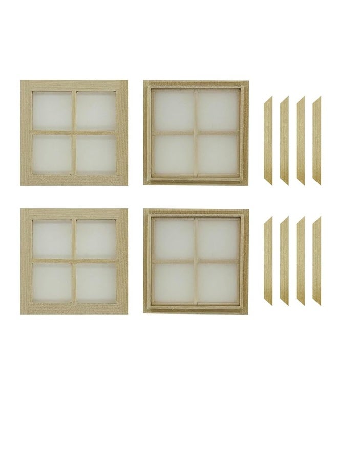 Cayway 2 PCS Dollhouse Windows 1 PCS Miniature Wooden Door112 Scale Mini Window Frame for DIY Dollhouse or Model Town Accessory