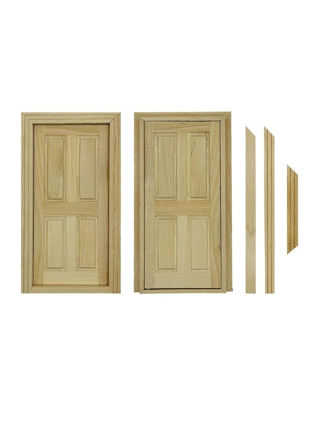 Cayway 2 PCS Dollhouse Windows 1 PCS Miniature Wooden Door112 Scale Mini Window Frame for DIY Dollhouse or Model Town Accessory