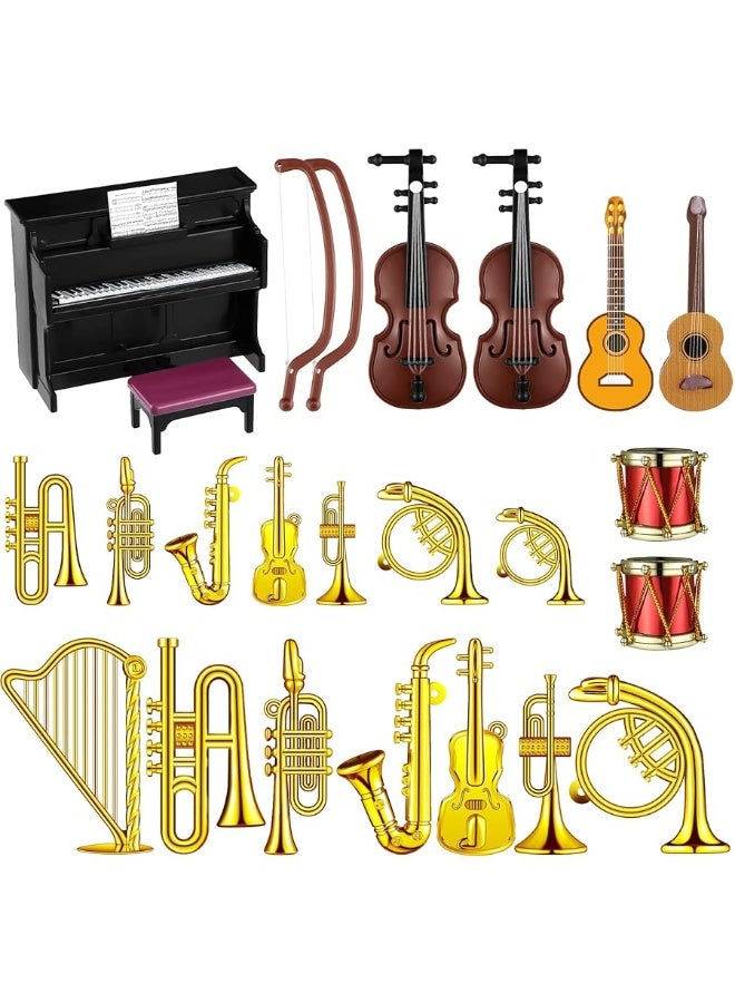 24 Pieces Dollhouse Musical Instruments Miniature Violin Piano Trumpet Saxophone Electric Guitar Tiny Instruments Set for Mini House Musical Room Succulent Garden (Black Piano)