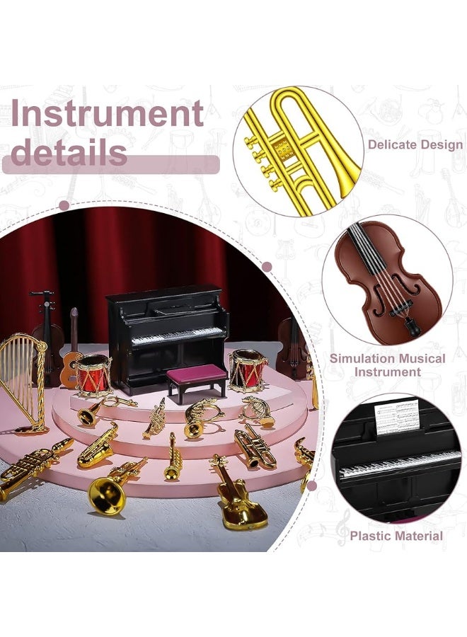 24 Pieces Dollhouse Musical Instruments Miniature Violin Piano Trumpet Saxophone Electric Guitar Tiny Instruments Set for Mini House Musical Room Succulent Garden (Black Piano)